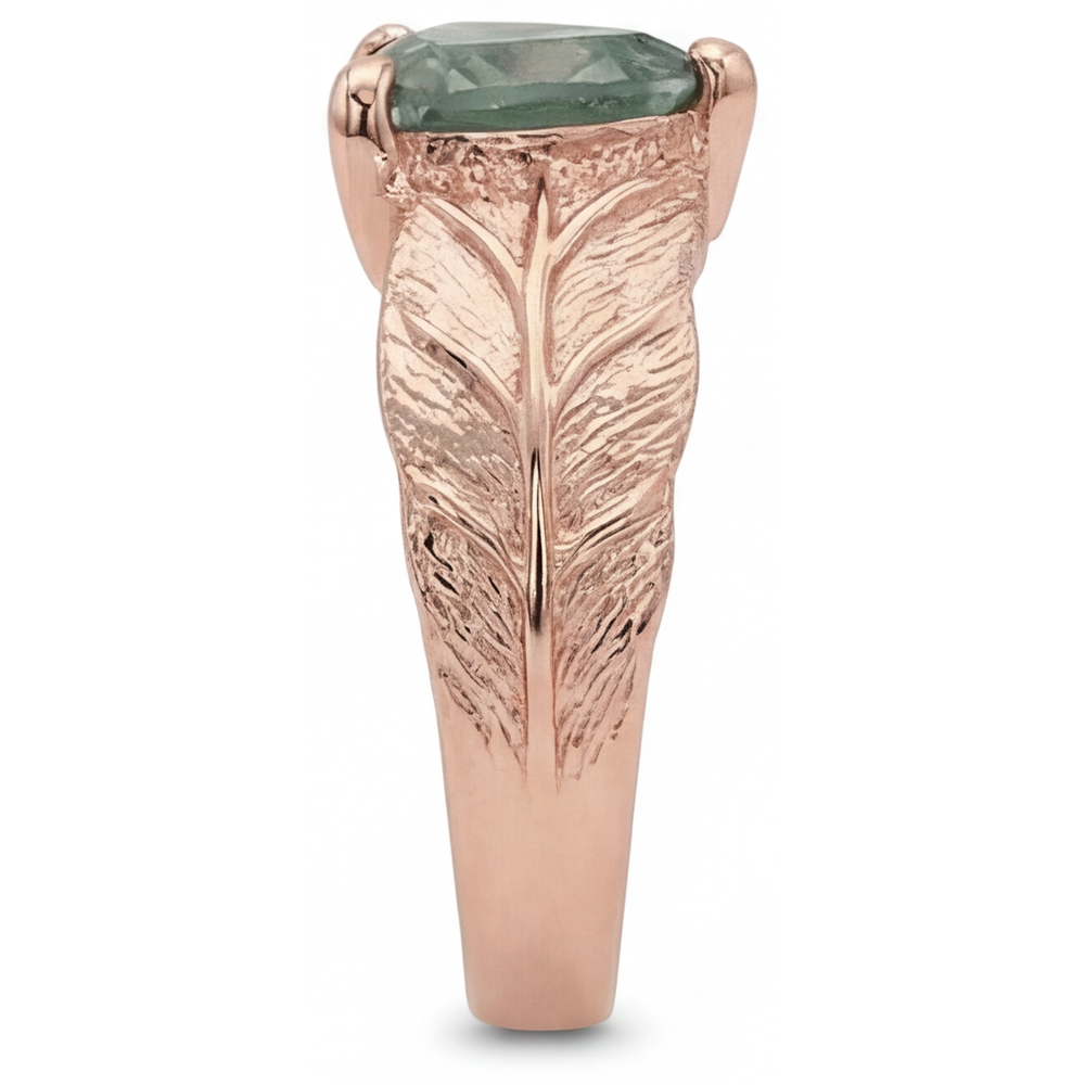 Triangelschliff Moss Agate Ring in 14K Roségold – Schrägansicht