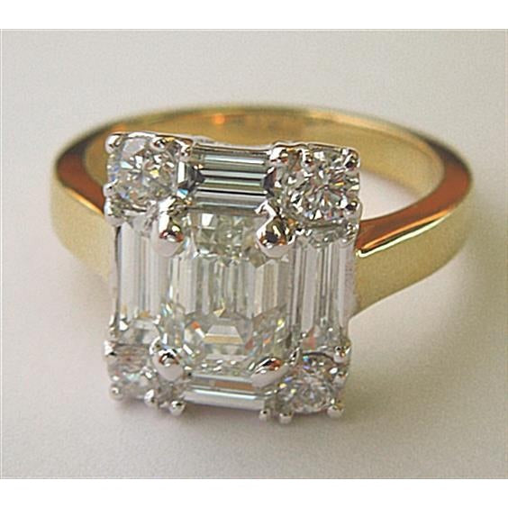 Natürliche Diamant-Frauen-Verlobungsring Smaragdschliff 3,11 Karat Zweifarbig