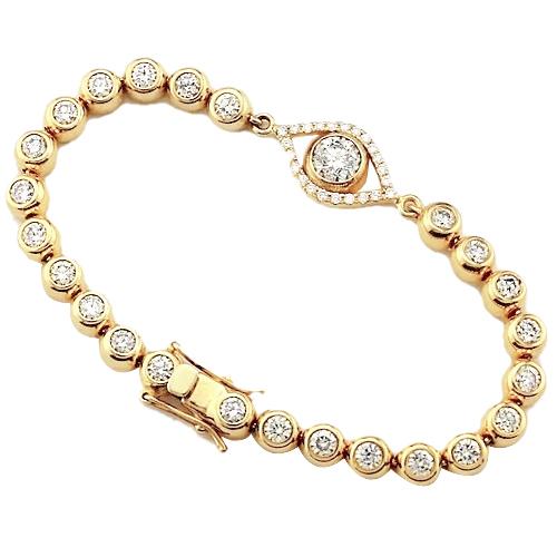 Natürliche Diamant-Armband 10,75 Karat Lünette Set Evil Eye Gelbgold 14K