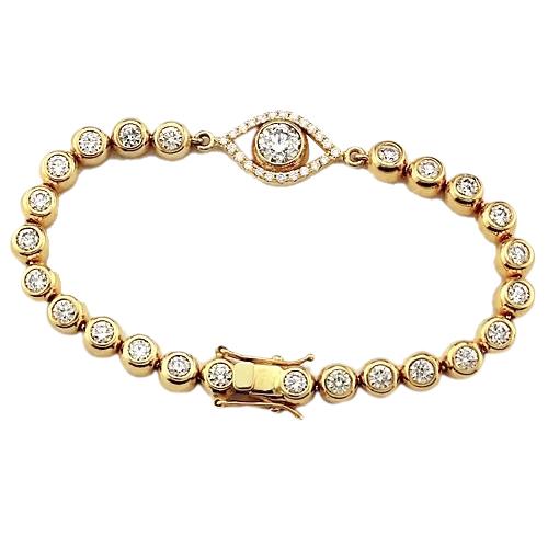 Natürliche Diamant-Armband 10,75 Karat Lünette Set Evil Eye Gelbgold 14K