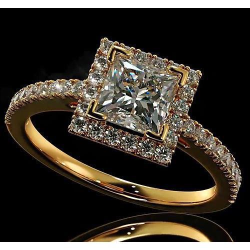 Natürliche Diamant-Verlobungsring 3,50 Karat Halo Princess Cut 14K Gelbgold