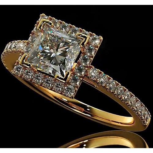 Natürliche Diamant-Verlobungsring 3,50 Karat Halo Princess Cut 14K Gelbgold
