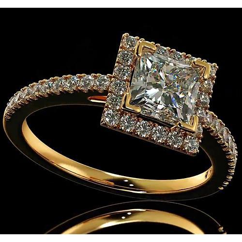 Natürliche Diamant-Verlobungsring 3,50 Karat Halo Princess Cut 14K Gelbgold