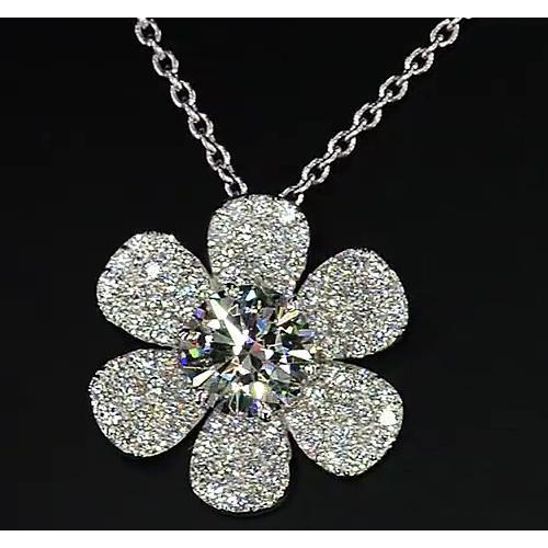 Natürliche Diamant Anhänger Blume 3.50 Karat Weißgold 14K F Vs1 Neu