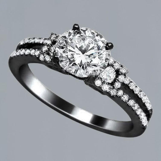 Natürliche Diamant Fancy Ring Schwarzgold Solitär Mit Akzenten 2,25 Karat