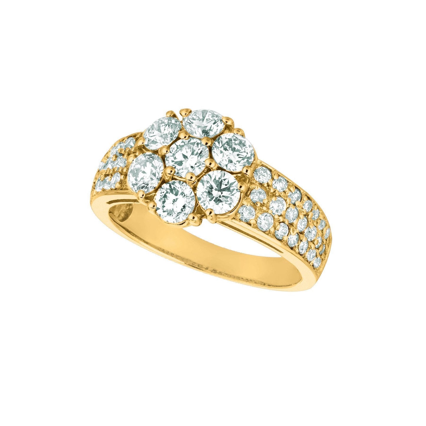 Natürliche Diamant Flower Fancy Ring 2 Karat 14K Gelbgold mit Akzenten