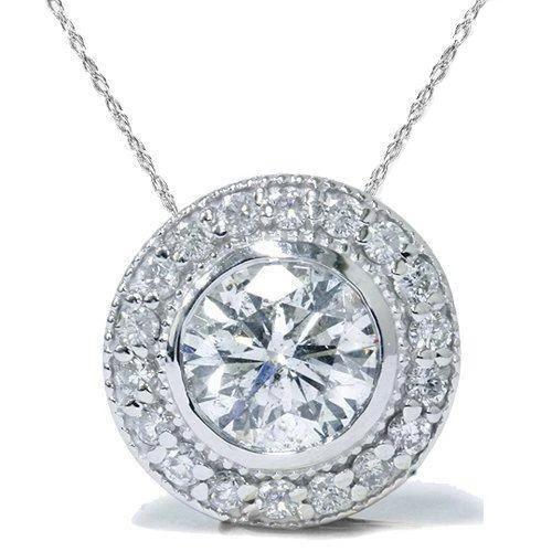 Natürliche Diamant Halo Women Necklace Pendant 2.75 Carats White Gold 14K