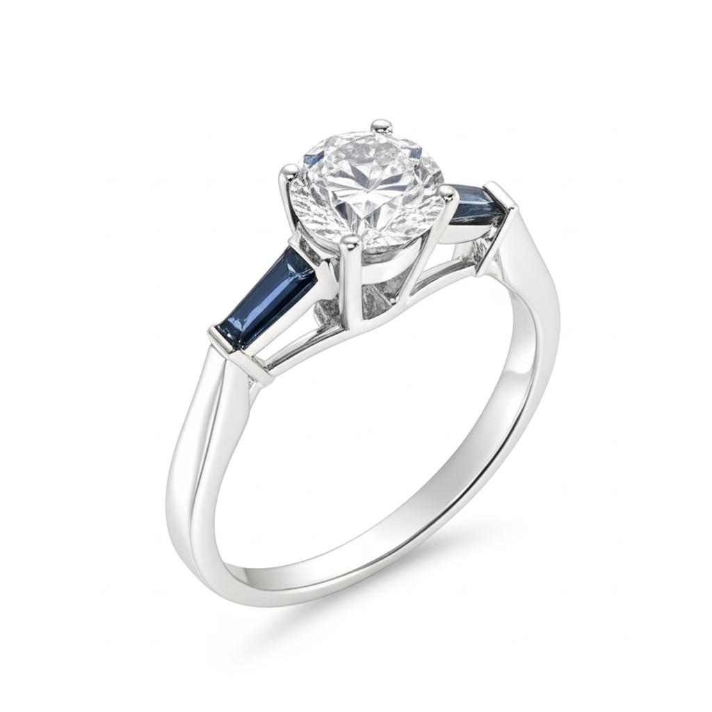 Natürlicher Blauer Saphir-Diamantring 3,20 ct. 3 Steinalter Bergmann