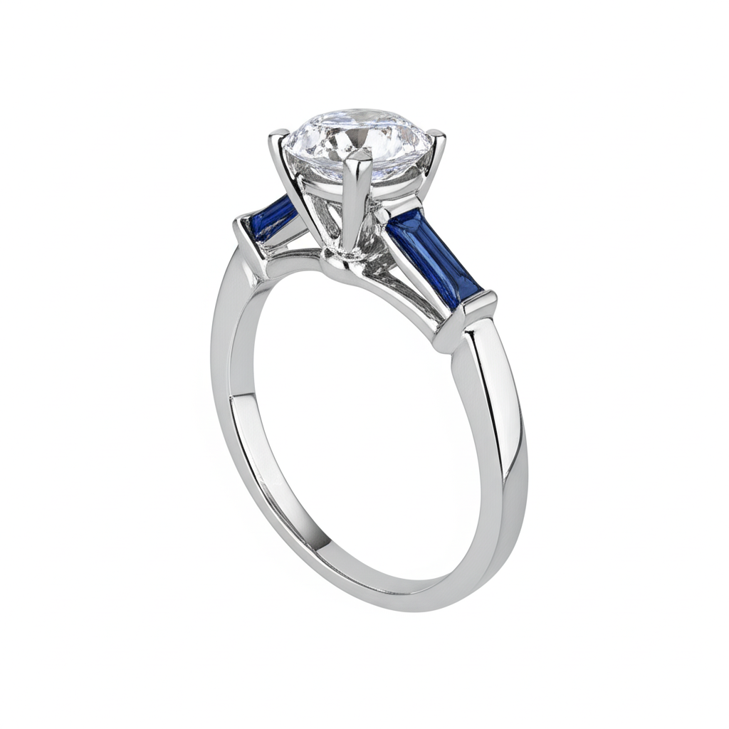Natürlicher Blauer Saphir-Diamantring 3,20 ct. 3 Steinalter Bergmann