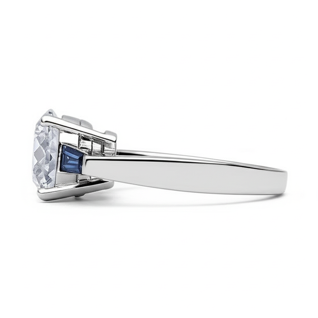 Natürlicher Blauer Saphir-Diamantring 3,20 ct. 3 Steinalter Bergmann