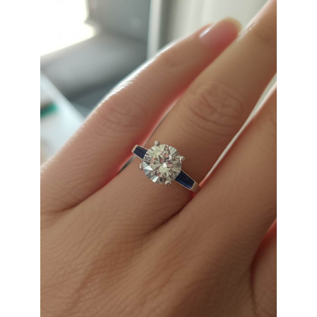 Natürlicher Blauer Saphir-Diamantring 3,20 ct. 3 Steinalter Bergmann