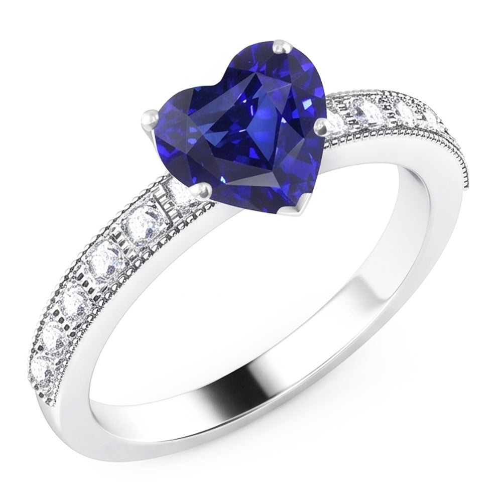 Natürlicher Diamant ( nicht im Labor gezüchtet )-Edelstein-Ring Herzförmiger blauer Saphir-Schmuck 3,50 Karat