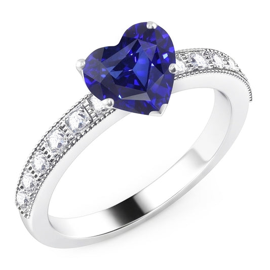 Natürlicher Diamant ( nicht im Labor gezüchtet )-Edelstein-Ring Herzförmiger blauer Saphir-Schmuck 3,50 Karat