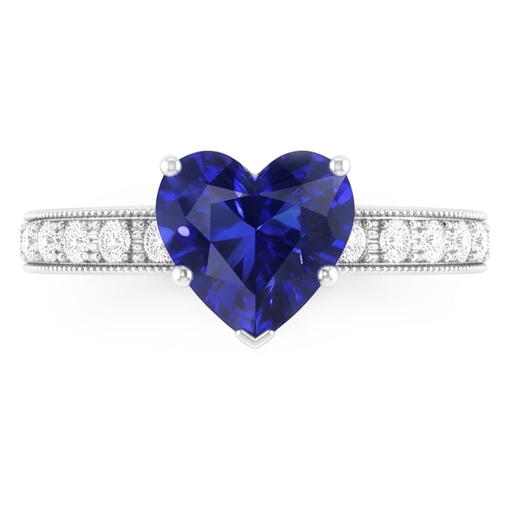 Natürlicher Diamant ( nicht im Labor gezüchtet )-Edelstein-Ring Herzförmiger blauer Saphir-Schmuck 3,50 Karat