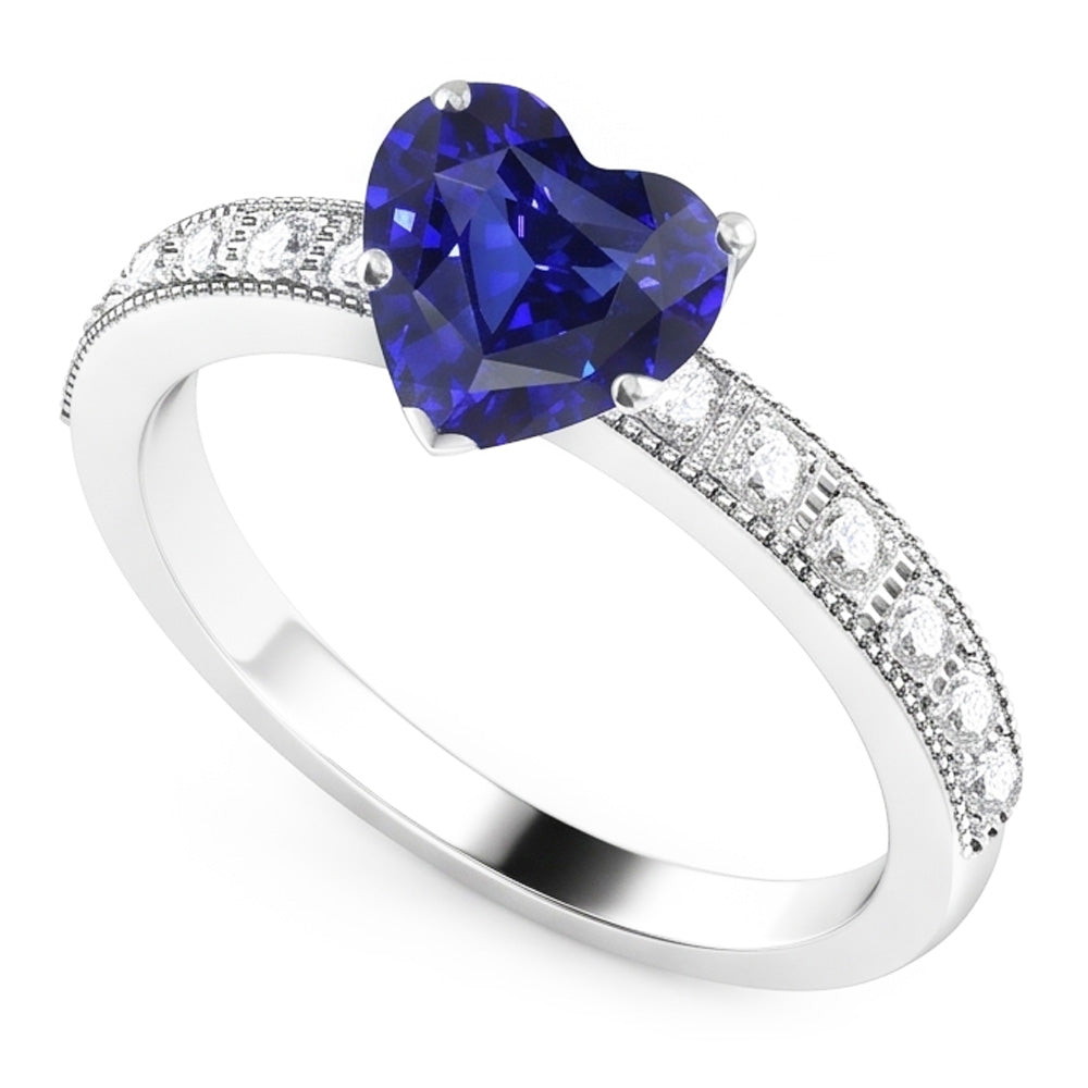 Natürlicher Diamant ( nicht im Labor gezüchtet )-Edelstein-Ring Herzförmiger blauer Saphir-Schmuck 3,50 Karat
