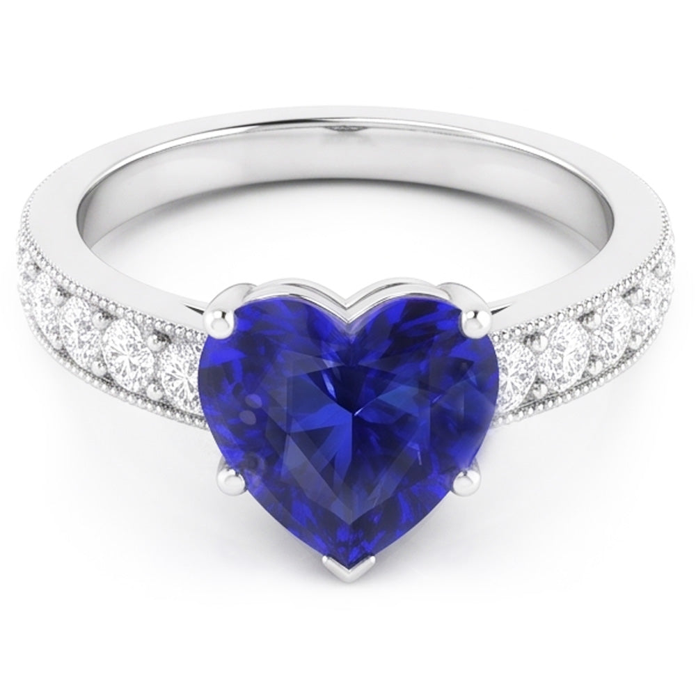 Natürlicher Diamant ( nicht im Labor gezüchtet )-Edelstein-Ring Herzförmiger blauer Saphir-Schmuck 3,50 Karat