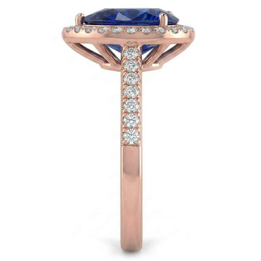 Natürlicher Diamant ( nicht im Labor gezüchtet )-Hochzeitshalo-Ring Birnenförmiger srilankischer Saphir 4 Karat