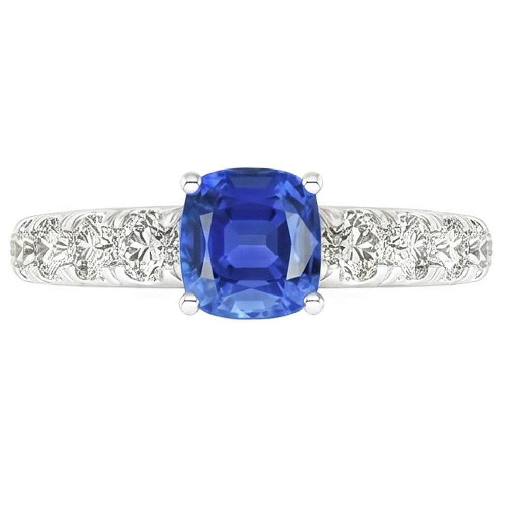 Natürlicher Diamant ( nicht im Labor gezüchtet ) Kissen Blauer Saphir Ring 3 Karat Weißgold 14K Schmuck