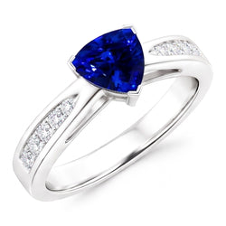 Natürlicher Diamant ( nicht im Labor gezüchtet )-blauer Saphir-Edelstein-Ring in Billionenform 2 Karat