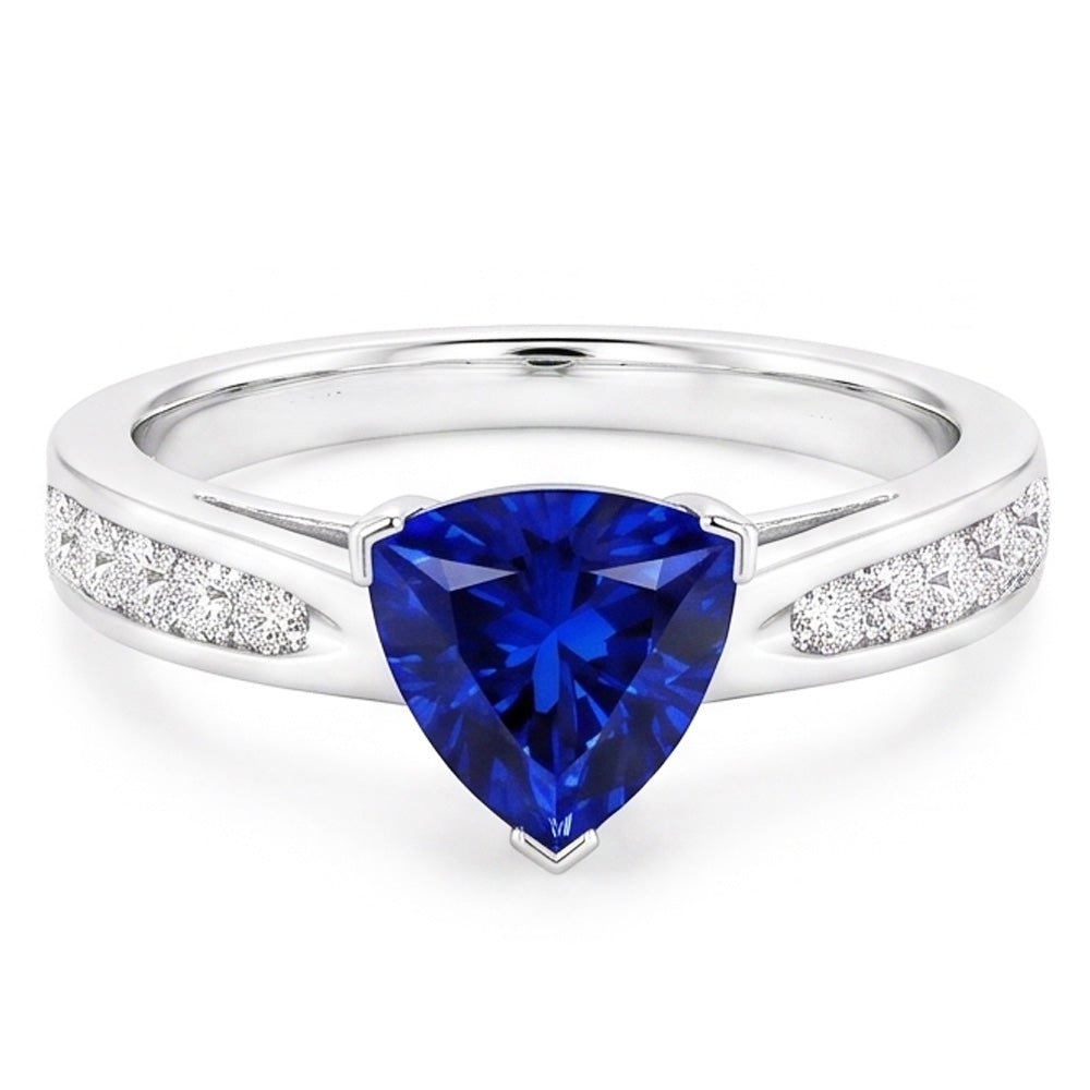 Natürlicher Diamant ( nicht im Labor gezüchtet )-blauer Saphir-Edelstein-Ring in Billionenform 2 Karat