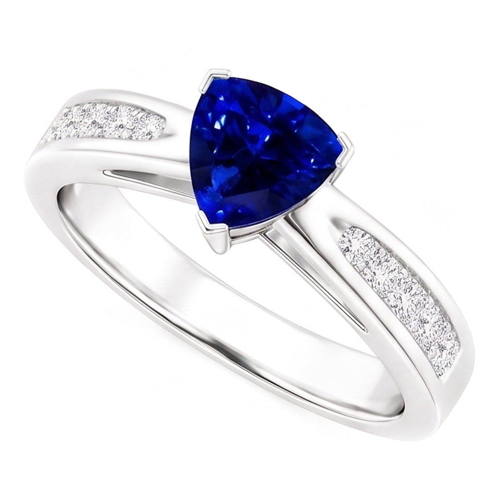 Natürlicher Diamant ( nicht im Labor gezüchtet )-blauer Saphir-Edelstein-Ring in Billionenform 2 Karat