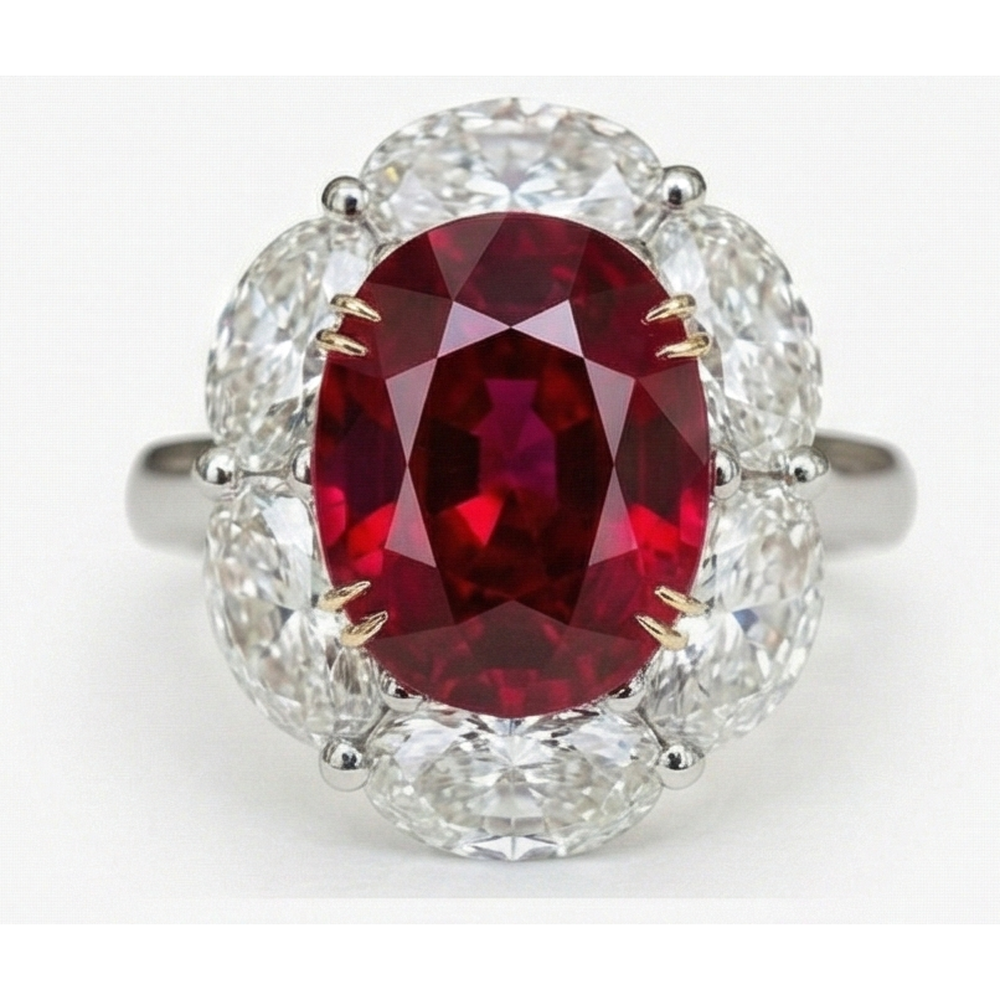 echter oval rubin 5Karat ring Vorderansicht