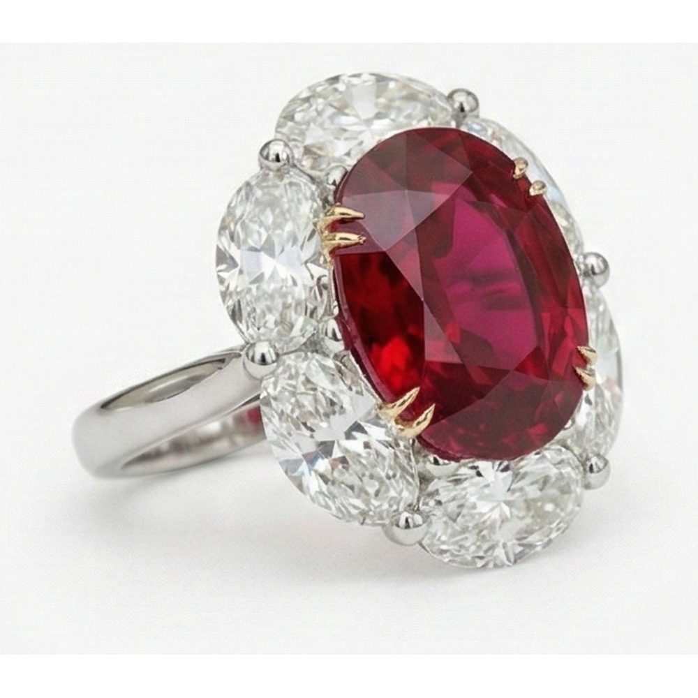 echter oval rubin 5Karat ring Detailansicht