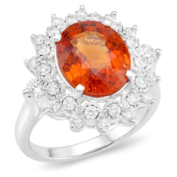 Natürlicher Mandarin Granat mit Diamanten 10,25 Kt Ring Weißgold 14K