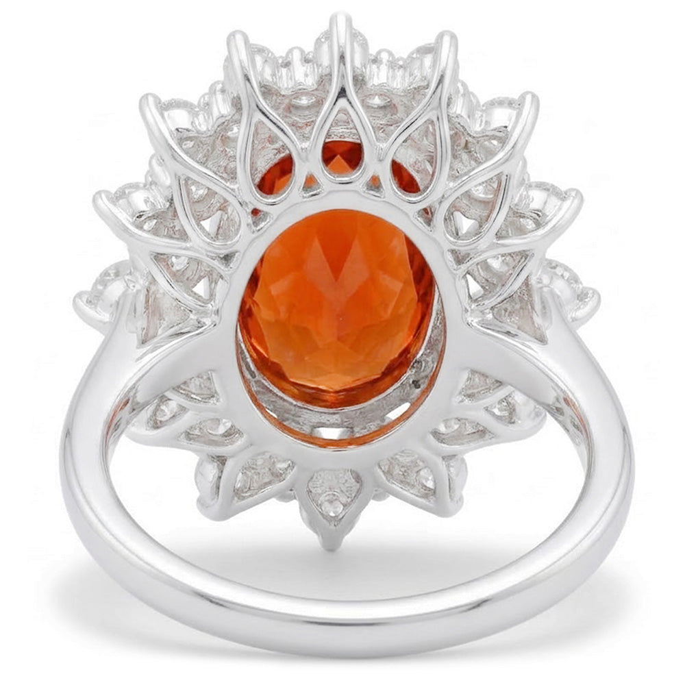 Natürlicher Mandarin Granat mit Diamanten 10,25 Kt Ring Weißgold 14K