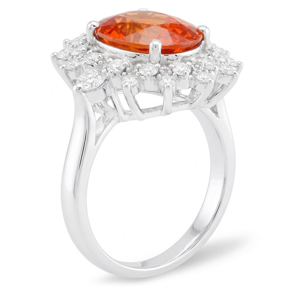 Natürlicher Mandarin Granat mit Diamanten 10,25 Kt Ring Weißgold 14K