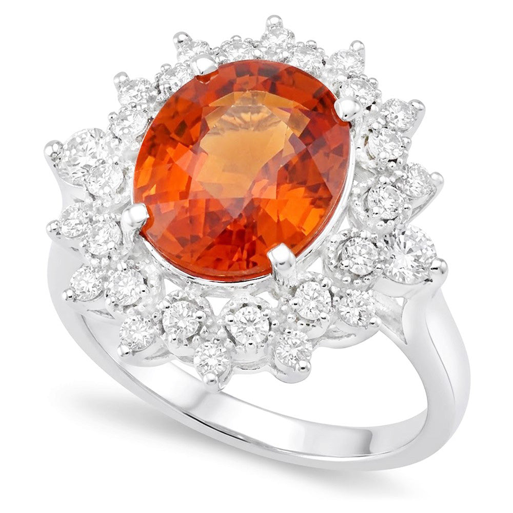 Natürlicher Mandarin Granat mit Diamanten 10,25 Kt Ring Weißgold 14K