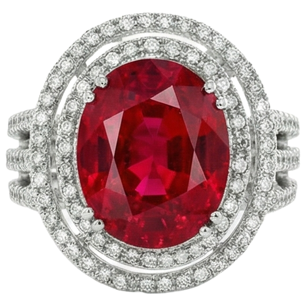 Natürlicher Rubin mit Diamanten 4,5 Karat Ehering Weißgold 14K
