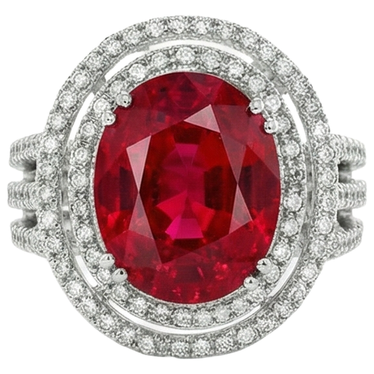 Natürlicher Rubin mit Diamanten 4,5 Karat Ehering Weißgold 14K