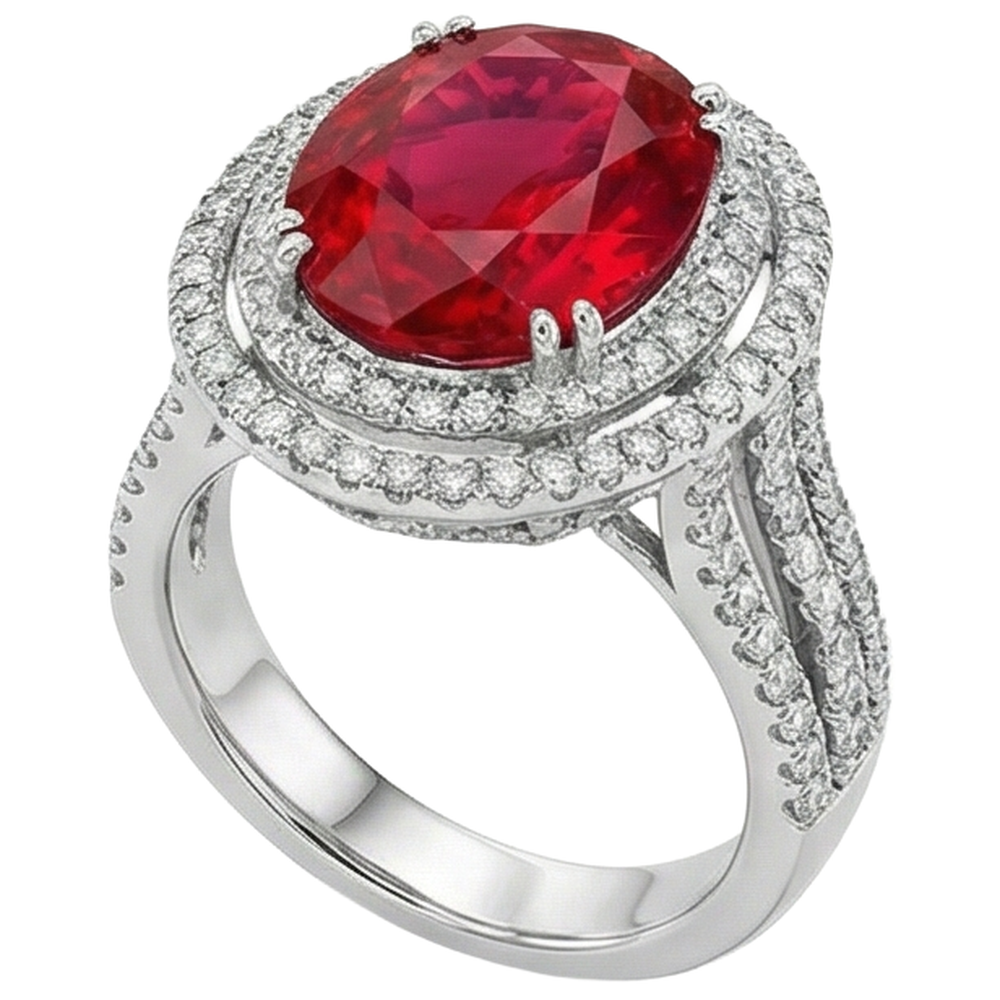 Natürlicher Rubin mit Diamanten 4,5 Karat Ehering Weißgold 14K