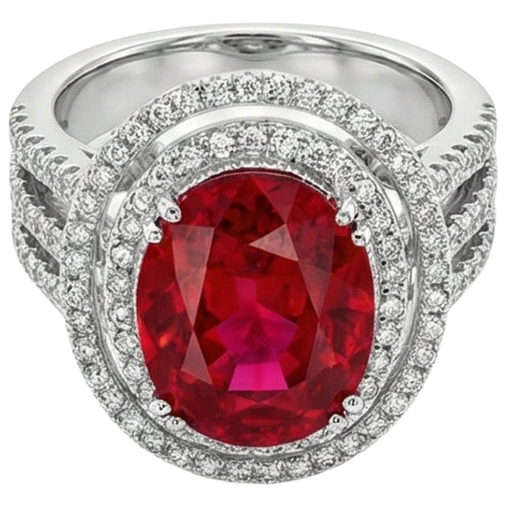 Natürlicher Rubin mit Diamanten 4,5 Karat Ehering Weißgold 14K