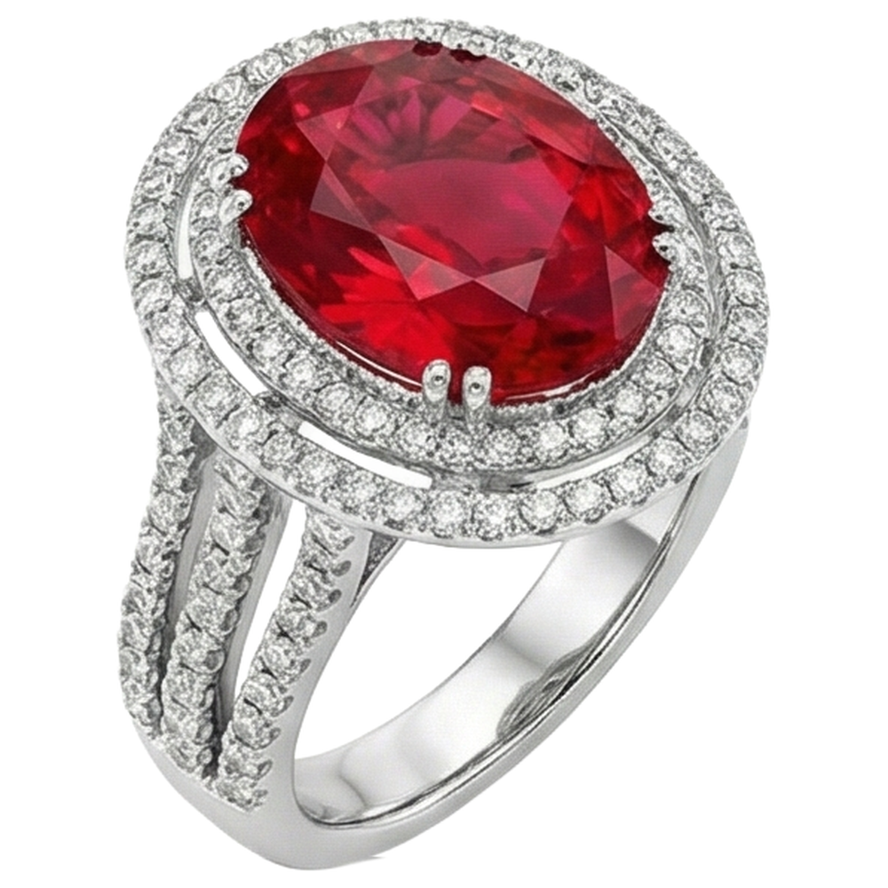 Natürlicher Rubin mit Diamanten 4,5 Karat Ehering Weißgold 14K