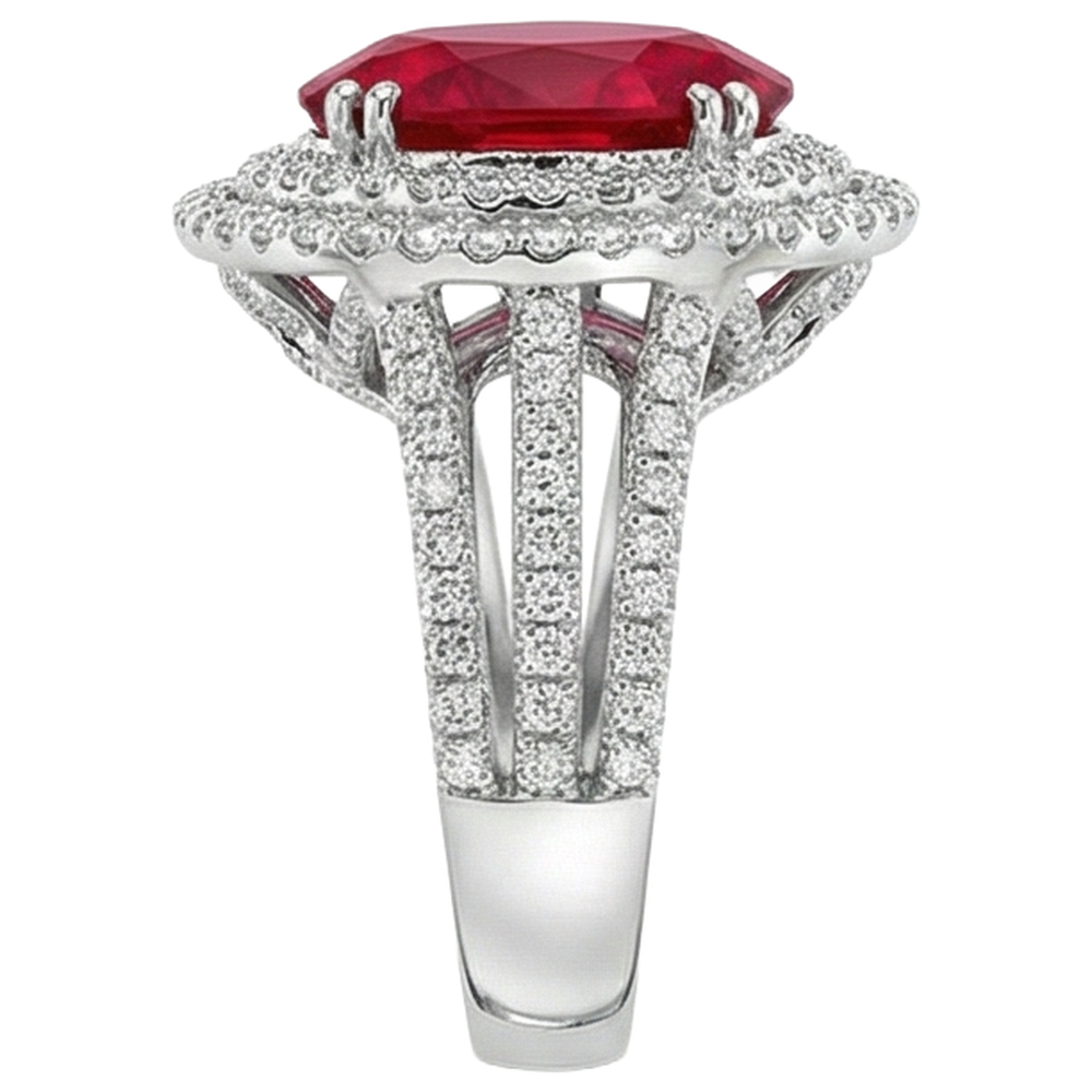 Natürlicher Rubin mit Diamanten 4,5 Karat Ehering Weißgold 14K