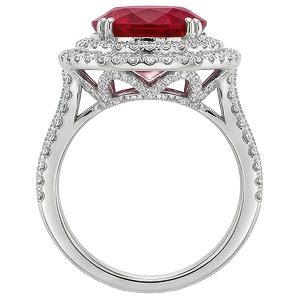Natürlicher Rubin mit Diamanten 4,5 Karat Ehering Weißgold 14K