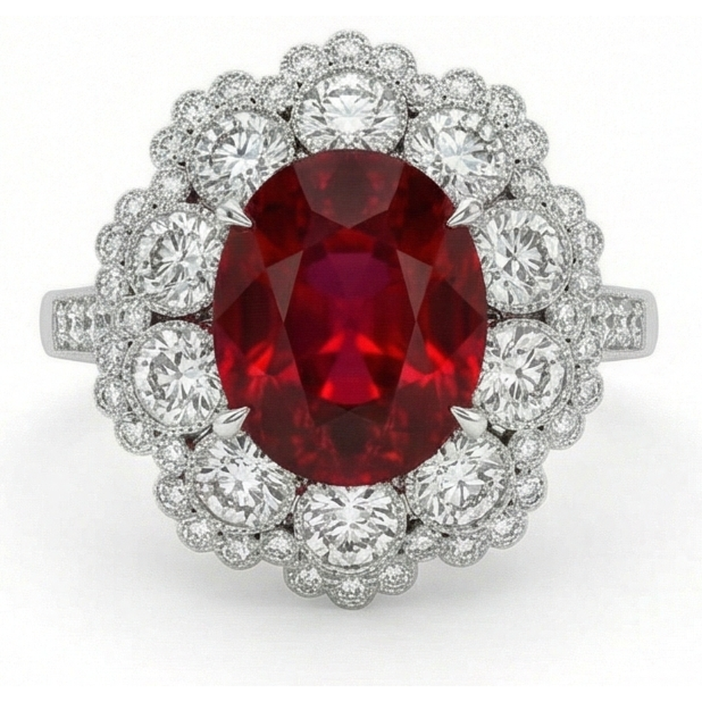 echter oval rubin 4.50Karat ring Makro Detail