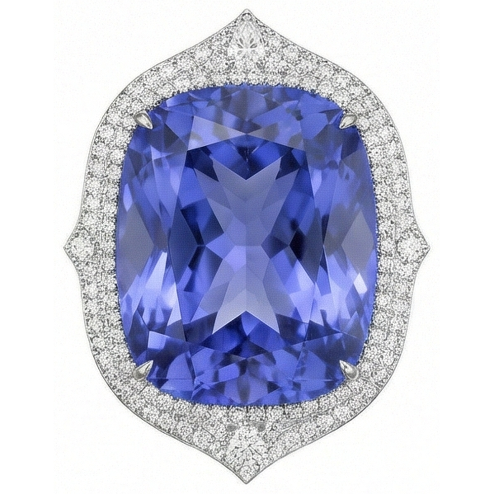 Natürlicher Tansanit mit Diamanten 23,75 ct Ring Weißgold 14K