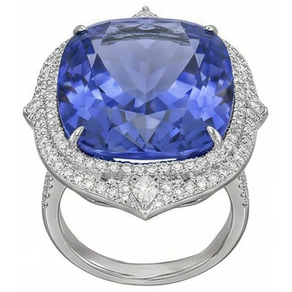 Natürlicher Tansanit mit Diamanten 23,75 ct Ring Weißgold 14K