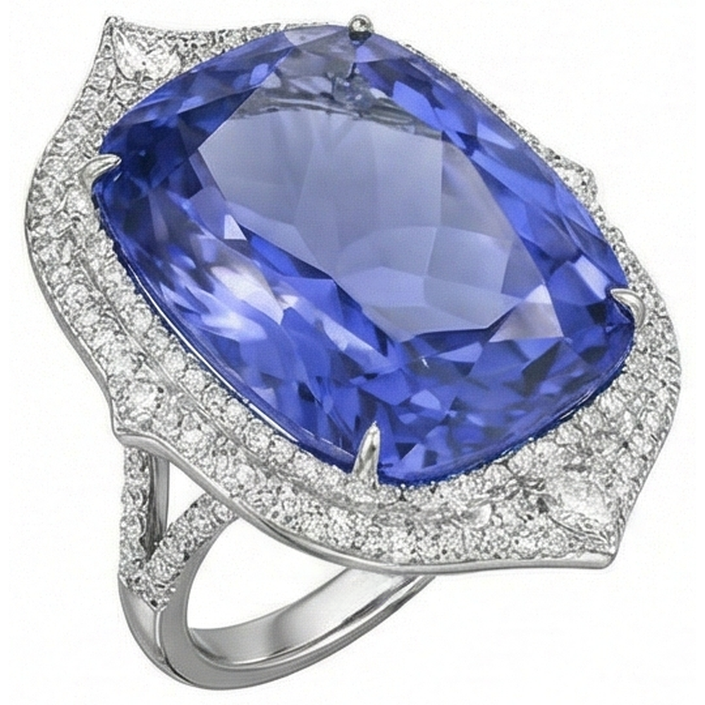 Natürlicher Tansanit mit Diamanten 23,75 ct Ring Weißgold 14K