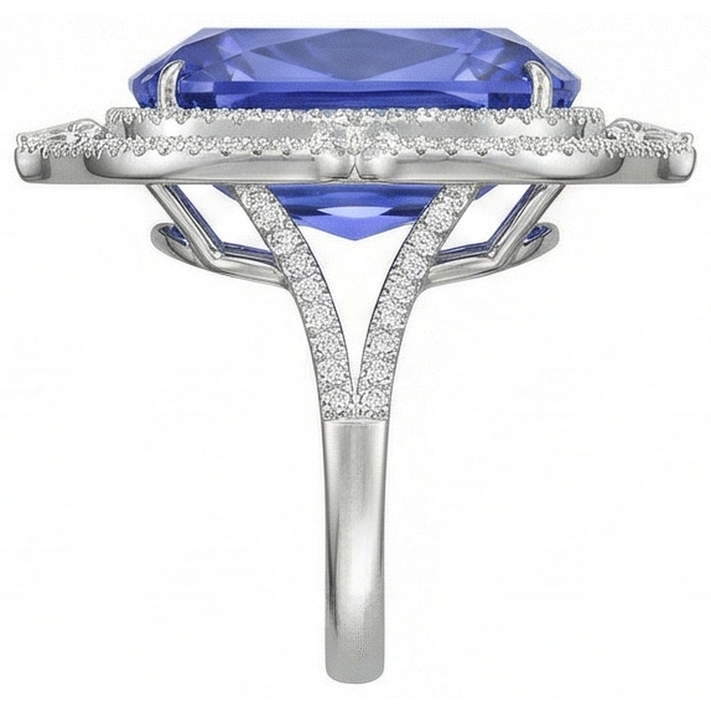 Natürlicher Tansanit mit Diamanten 23,75 ct Ring Weißgold 14K