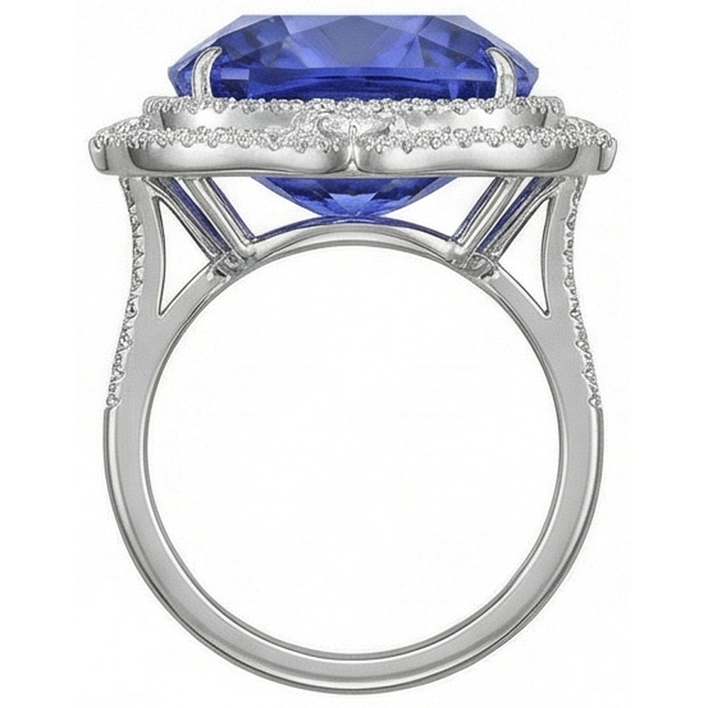 Natürlicher Tansanit mit Diamanten 23,75 ct Ring Weißgold 14K