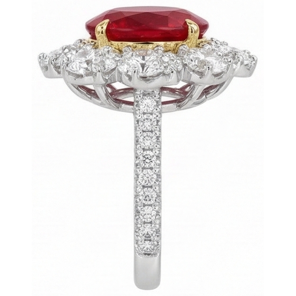 Natürlicher ovaler Rubin mit Diamanten 6,10 ct Ehering Gold 14K