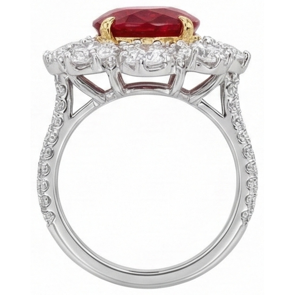 Natürlicher ovaler Rubin mit Diamanten 6,10 ct Ehering Gold 14K