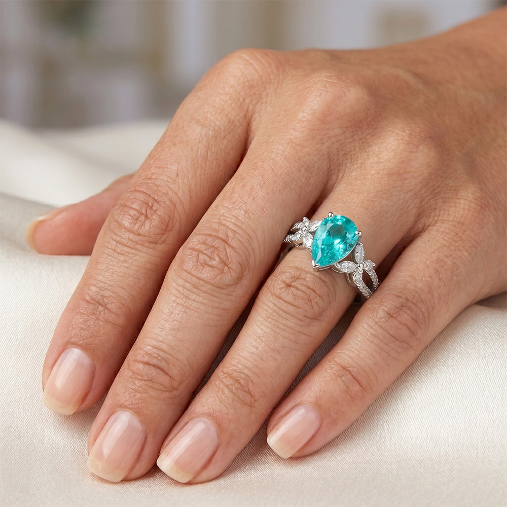 Neon Paraiba Edelstein-Ring – VVS Reinheit 2 Karat 14K Weißgold