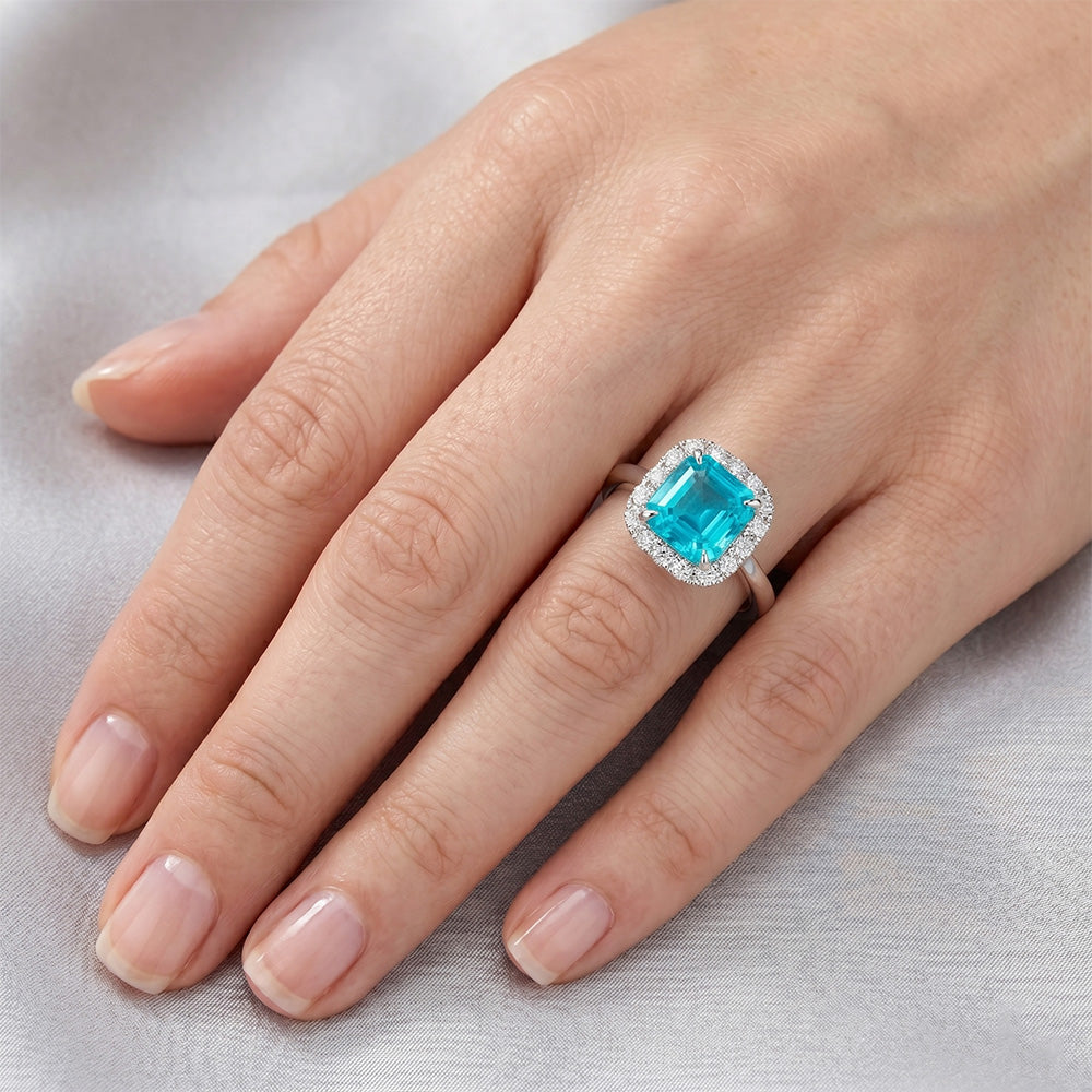 Neon Paraiba Halo-Ring – VVS 2 Karat 14K Weißgold