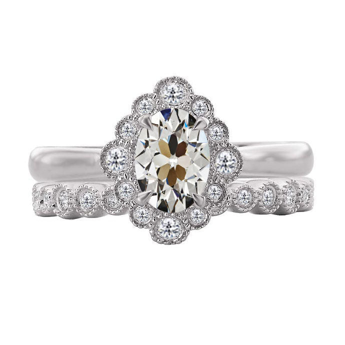 Edler Diamant Antik-Kissen-Schliff Halo-Fassung Ring in 14K Weißgold – Hauptansicht