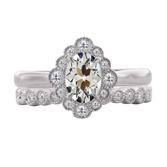 Edler Diamant Antik-Kissen-Schliff Halo-Fassung Ring in 14K Weißgold – Hauptansicht
